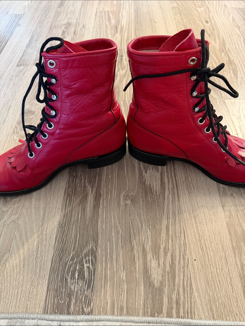 Vintage Justin Red Leather Lace-Up Kiltie Roper Boots Size 7B - Picture 2 of 6